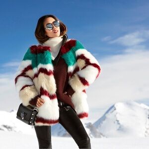 MAISON SCOTCH & Soda Faux Fur Colorful Coat Sz OS‎ S M Winter Festival Concert